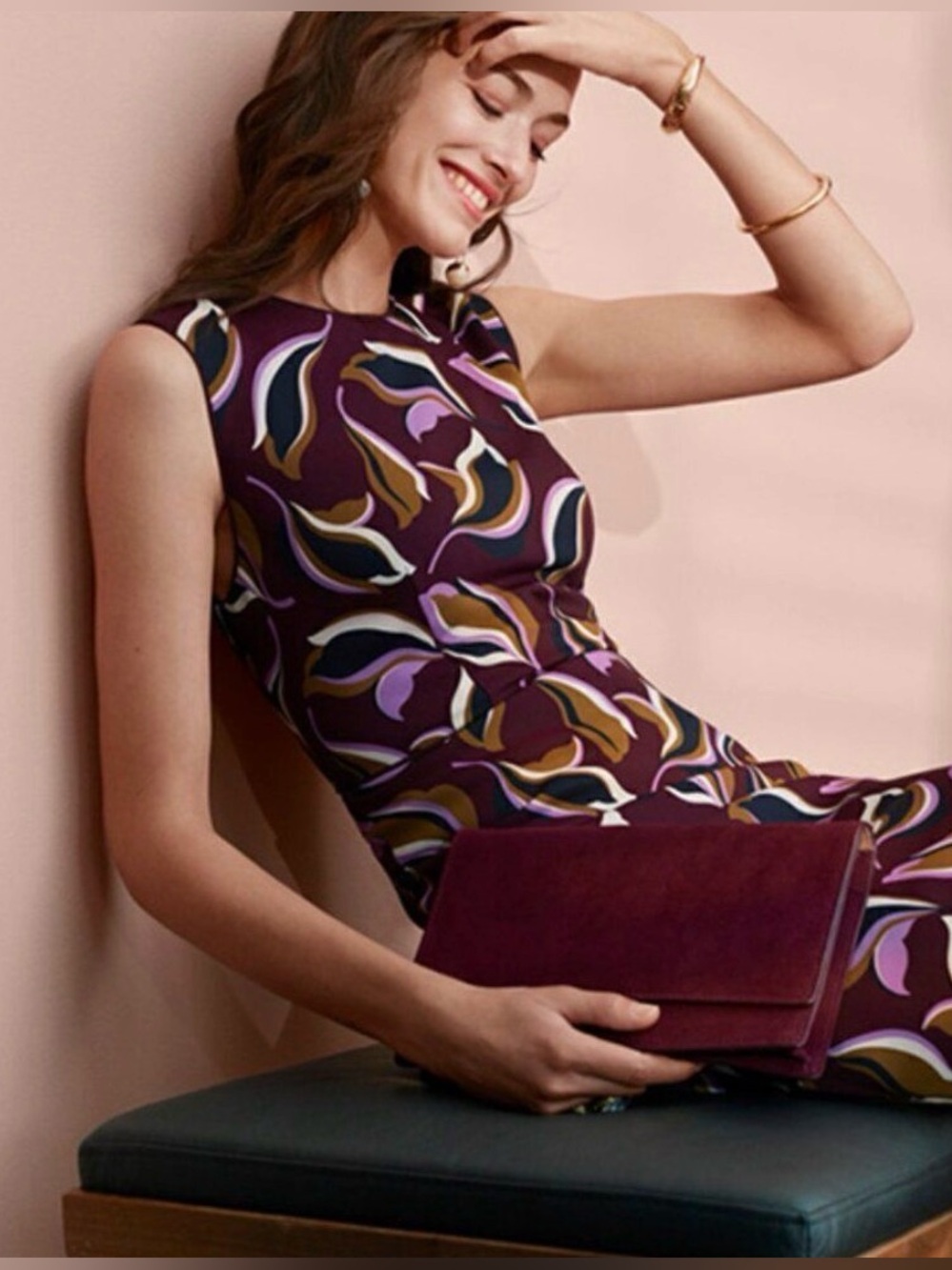 Ann Taylor Purple Leaf Print Sheath Dress, Size 4